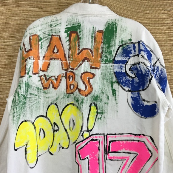 Aikha Handmade Graffiti Hand Painted Denim Jeans Jacket in White Size M/L - Picture 4 of 16